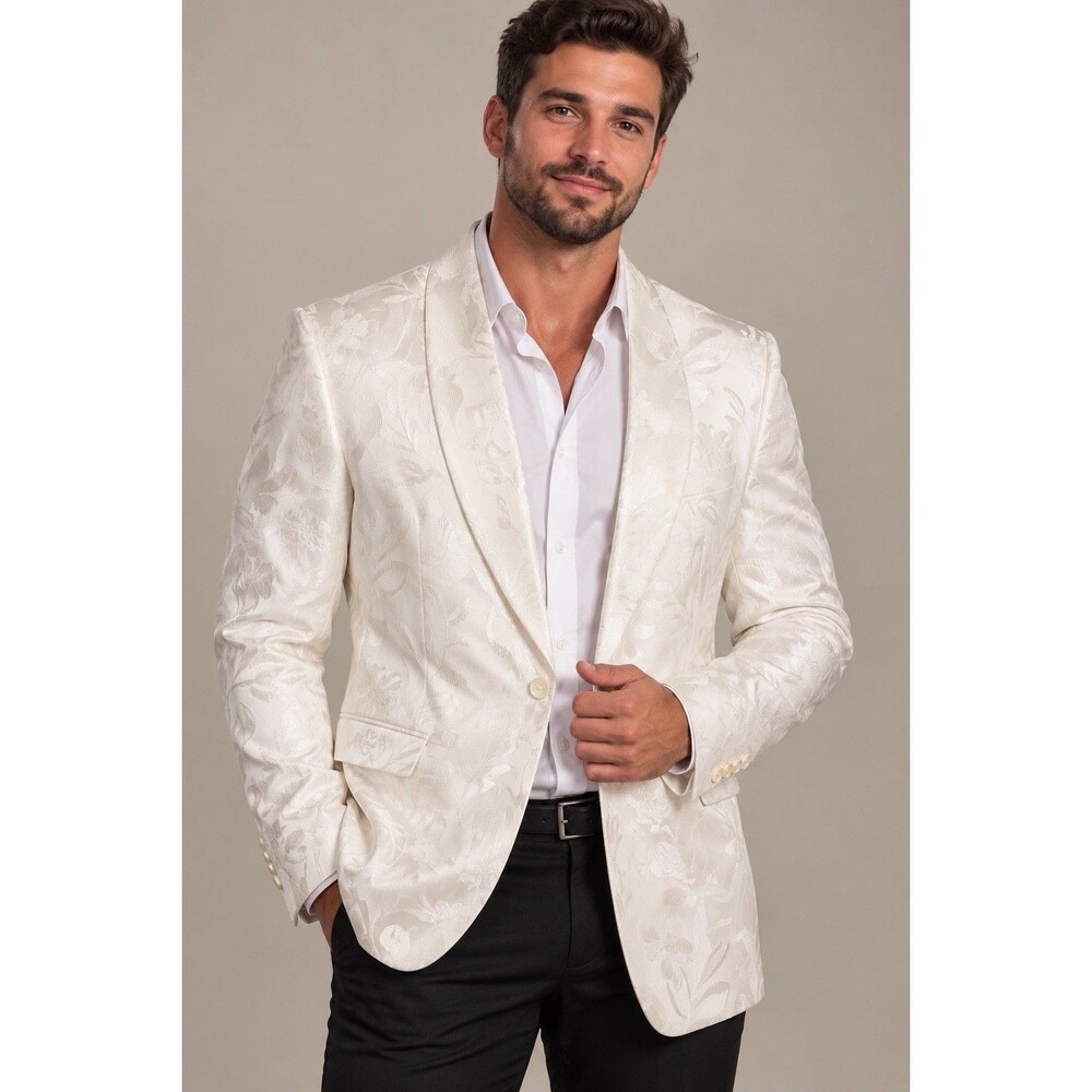 Tallia Men’s White Floral Jacquard Blazer Size 40R Slim Fit